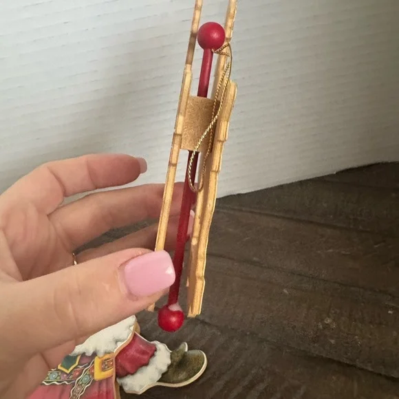 Vintage Wooden Mary Engelbreit Pull String Santa with sack and 3D Deer - Picture 6 of 9